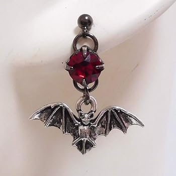 Amazon | コウモリ こうもり 蝙蝠 ストーン ピアス 両耳用 赤 レッド